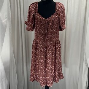 AUW Pink Floral Mini Dress Smocked Top XXXL Women’s Boho Cottagecore Feminine